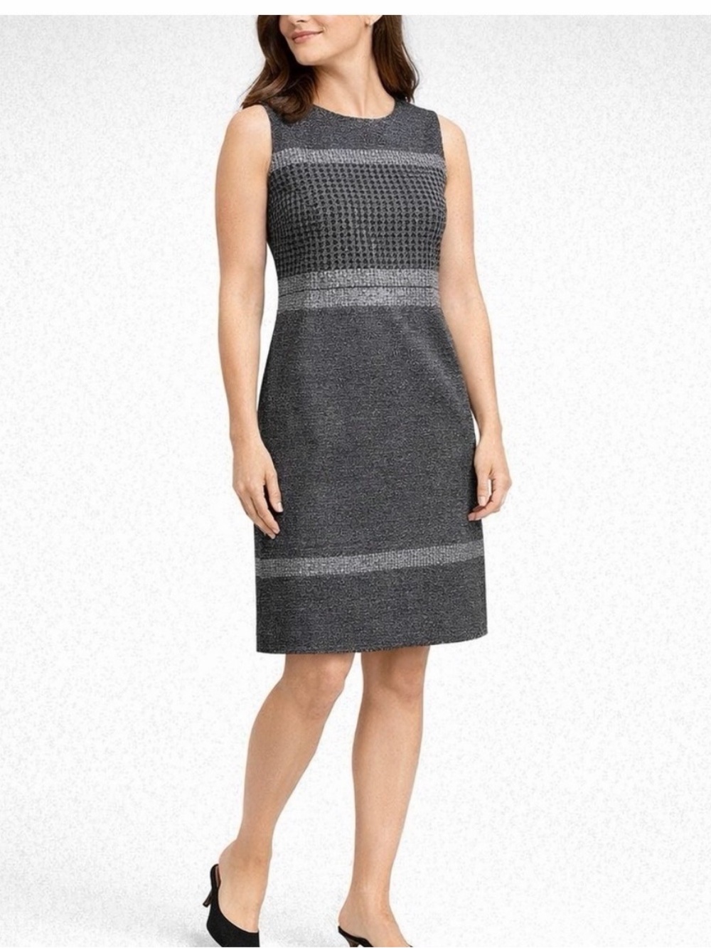 DONCASTER Wool Blend Houndstooth Sleeveless Sheath Midi Dress Sz 10